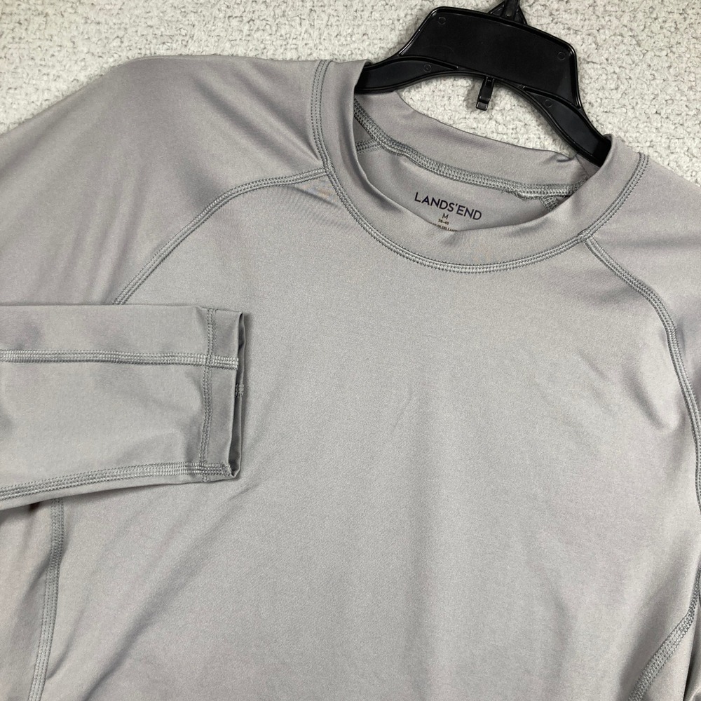 Lands' End Rash Guard Top Mens Medium Gray Long Sleeve Athletic Swim Shirt